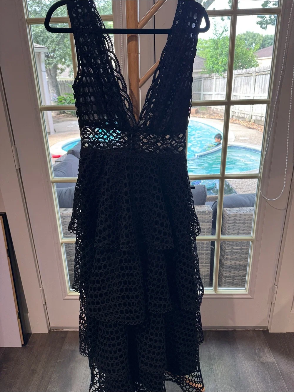 Fashion Nova Black Crochet Tiered V-Neck Dress - Picture 1 of 4